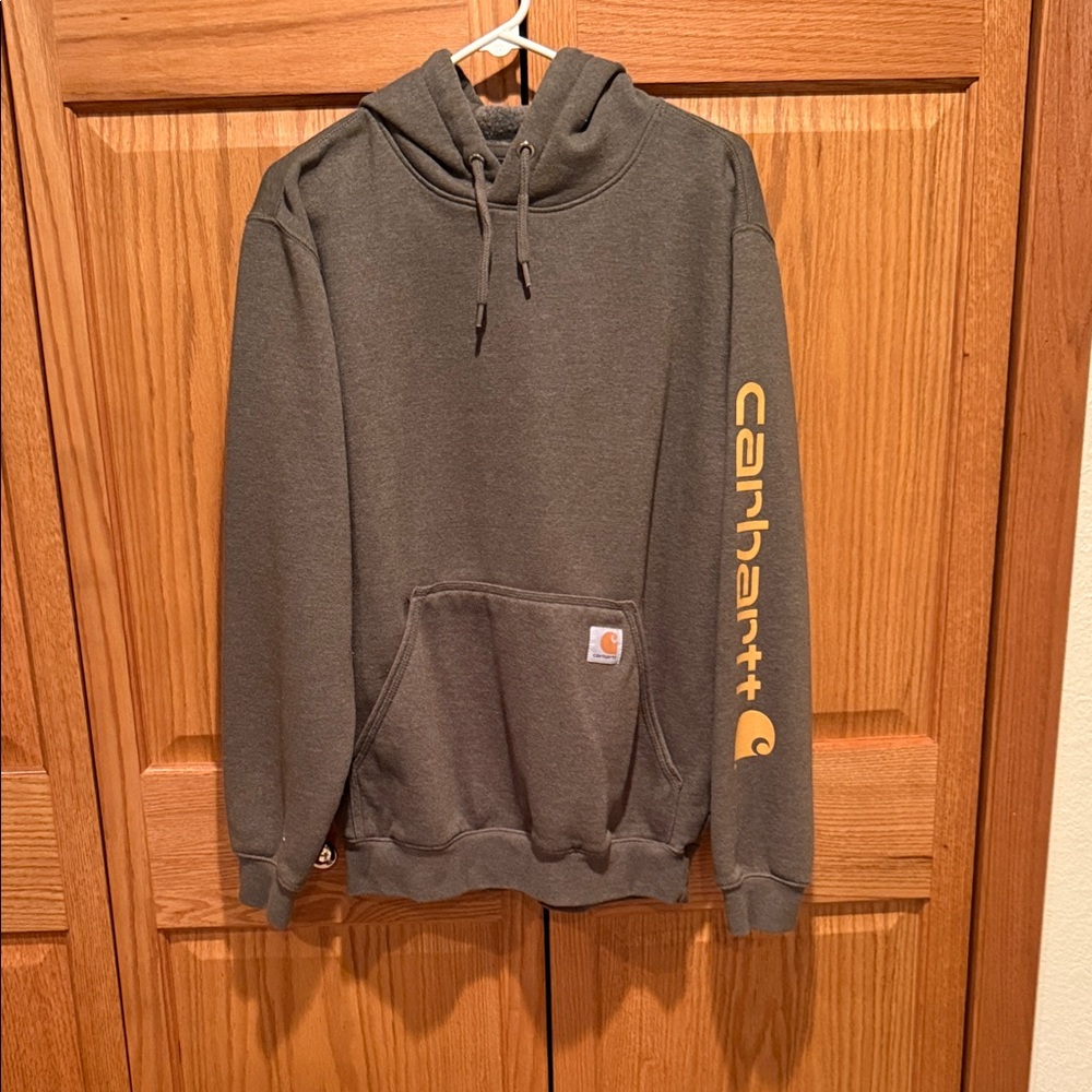 Carhartt Green Hoodie with Bold Yellow Logo
